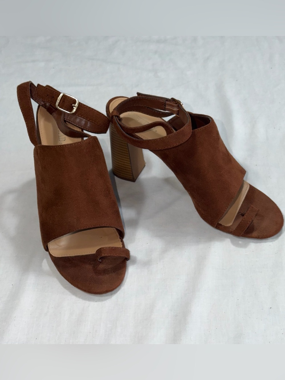 JustFab Smooth Renegade Cognac Brown Block Heel Sandals Women's 11 Slingback